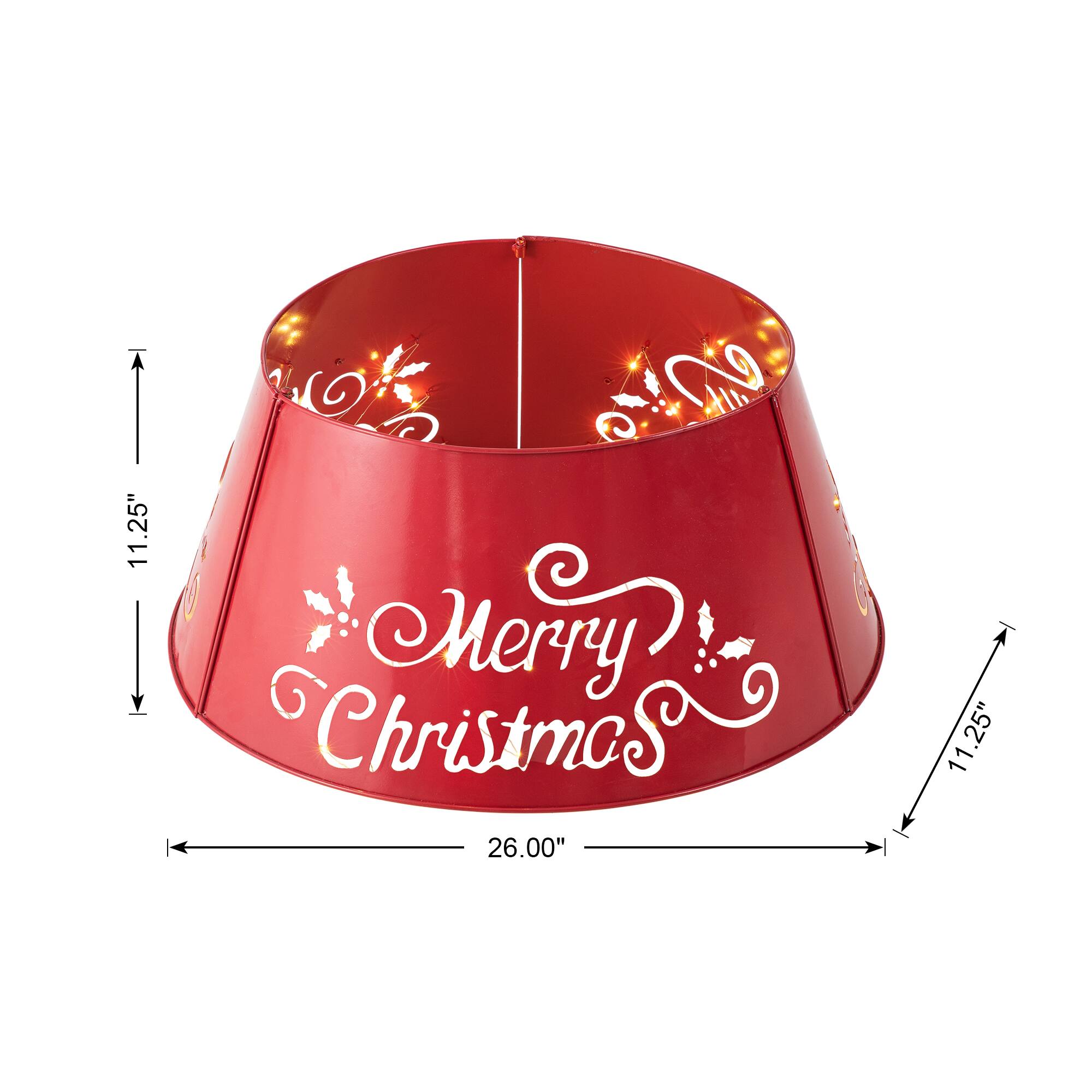 Glitzhome® Red 26" LED Merry Christmas Cutout Metal Tree Collar